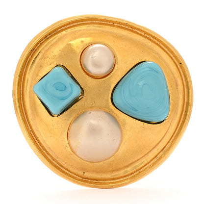 Chanel Pearl Turquoise Brooch Gold 1 of 3