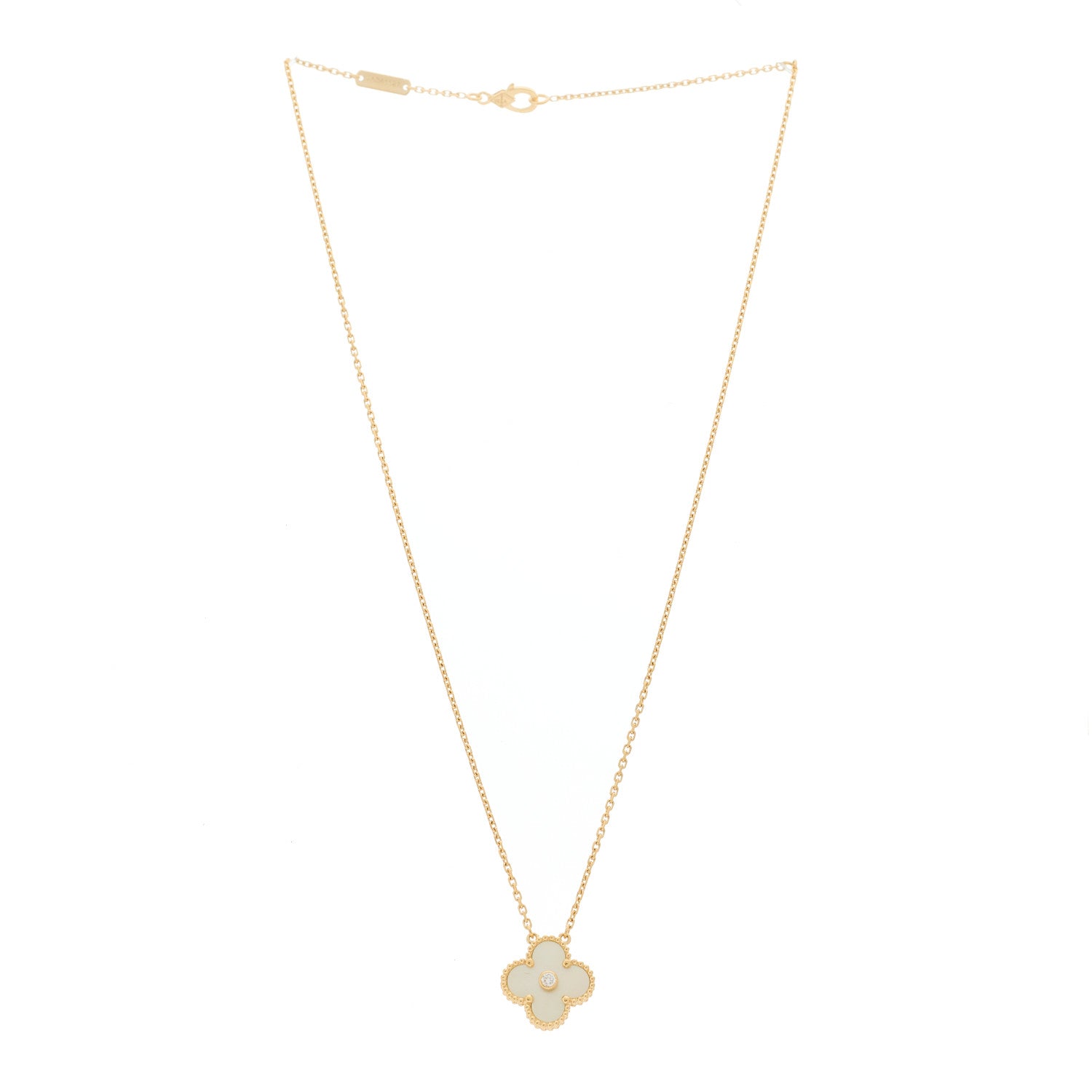 Van Cleef & Arpels 18K Yellow Gold Diamond Yellow Mother of Pearl Vintage Alhambra Pendant Necklace 3 of 6