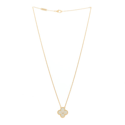 Van Cleef & Arpels 18K Yellow Gold Diamond Yellow Mother of Pearl Vintage Alhambra Pendant Necklace 3 of 6