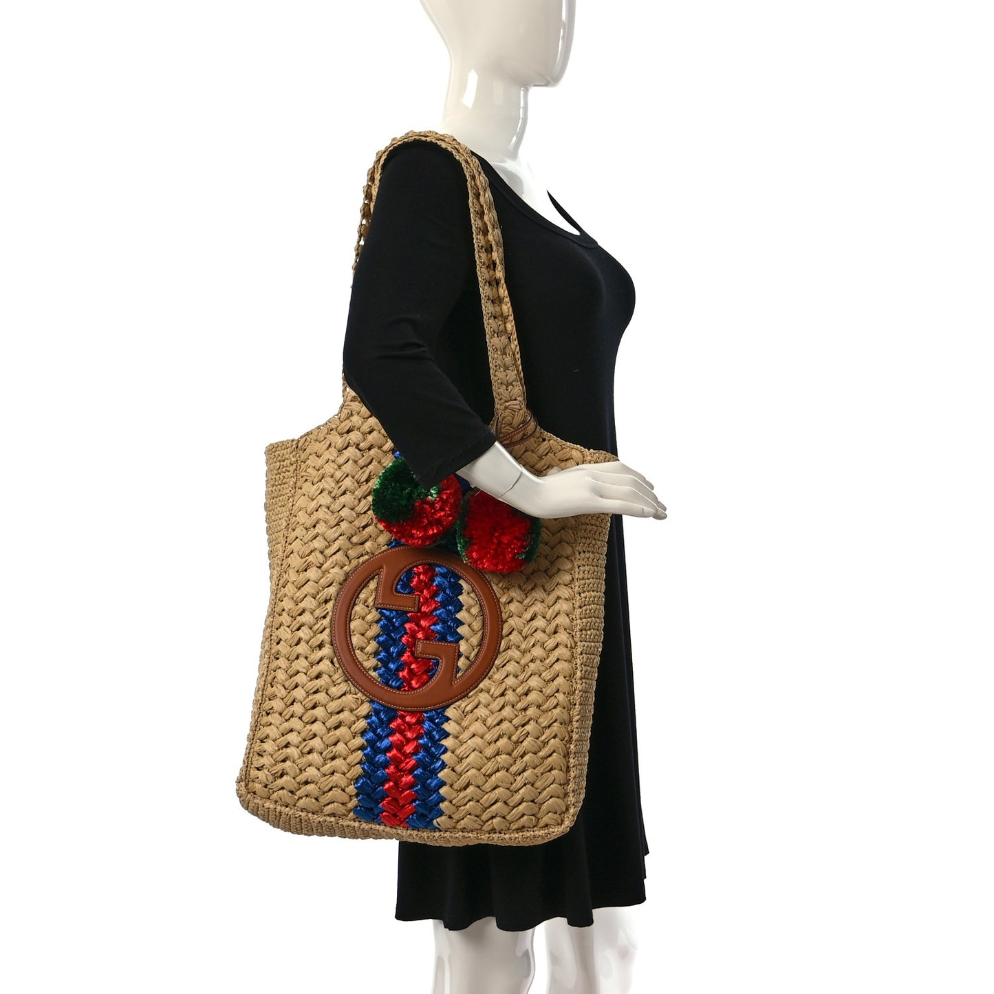 Raffia Effect Interlocking G Tote Bag Beige