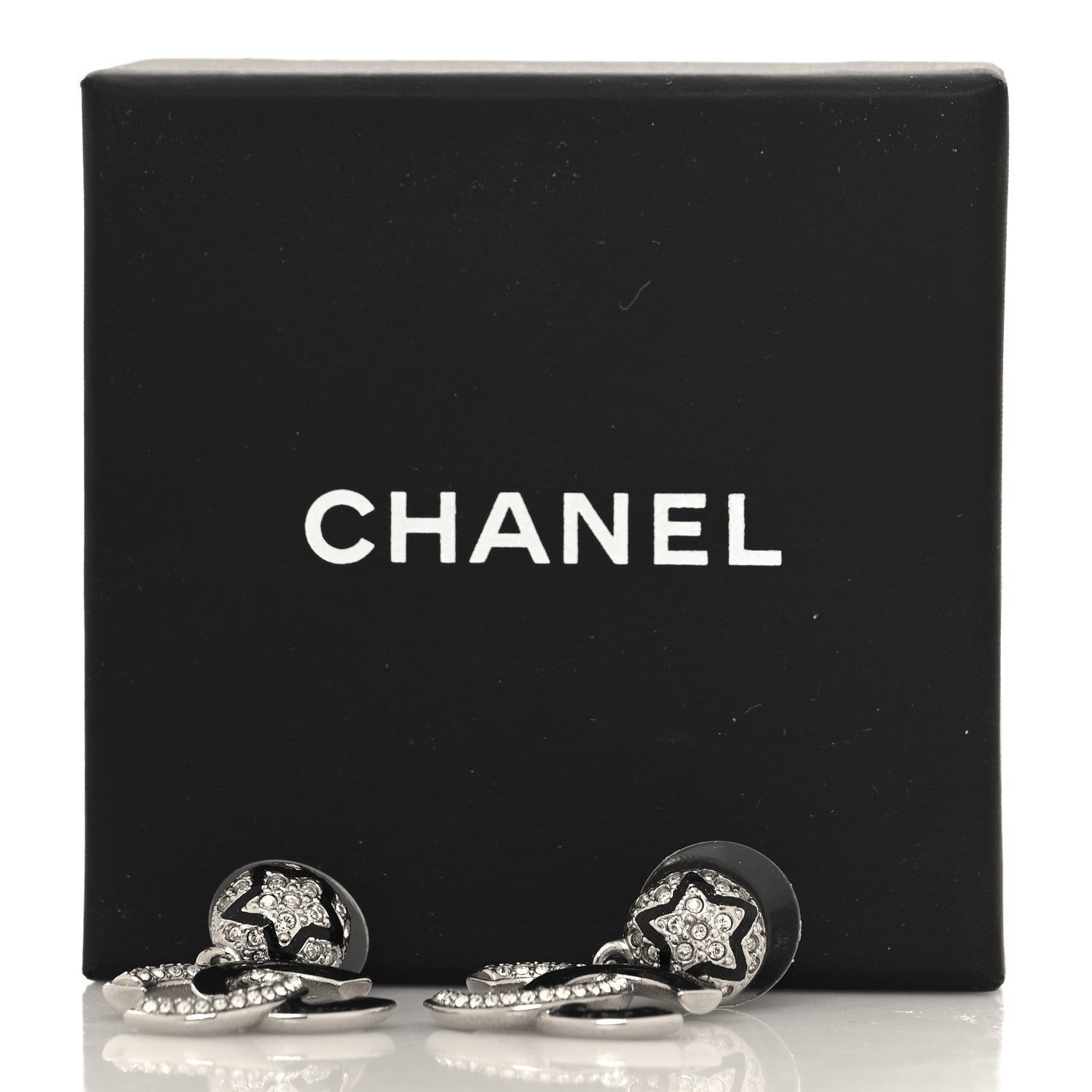 Chanel Crystal Enamel CC Star Drop Earrings Silver Black 5 of 5