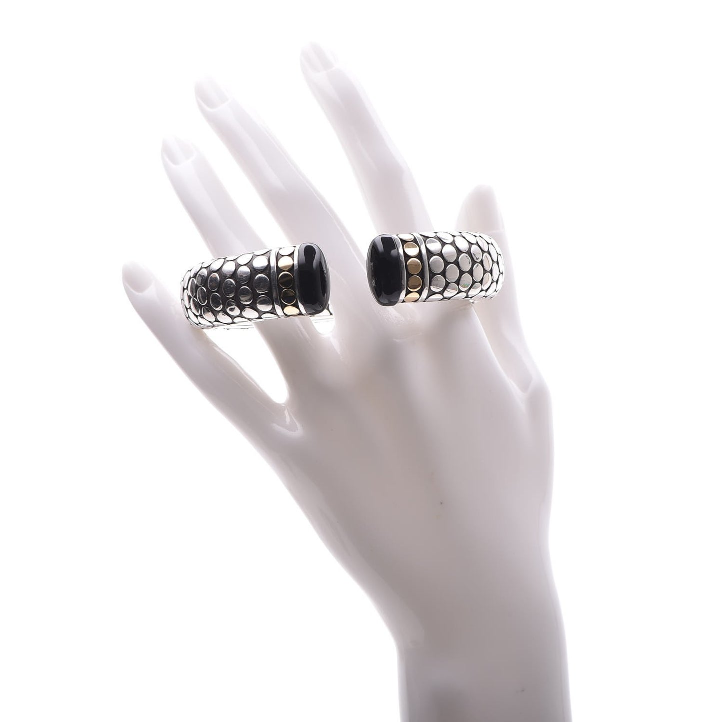 Sterling Silver 18K Yellow Gold Onyx Dot Cuff