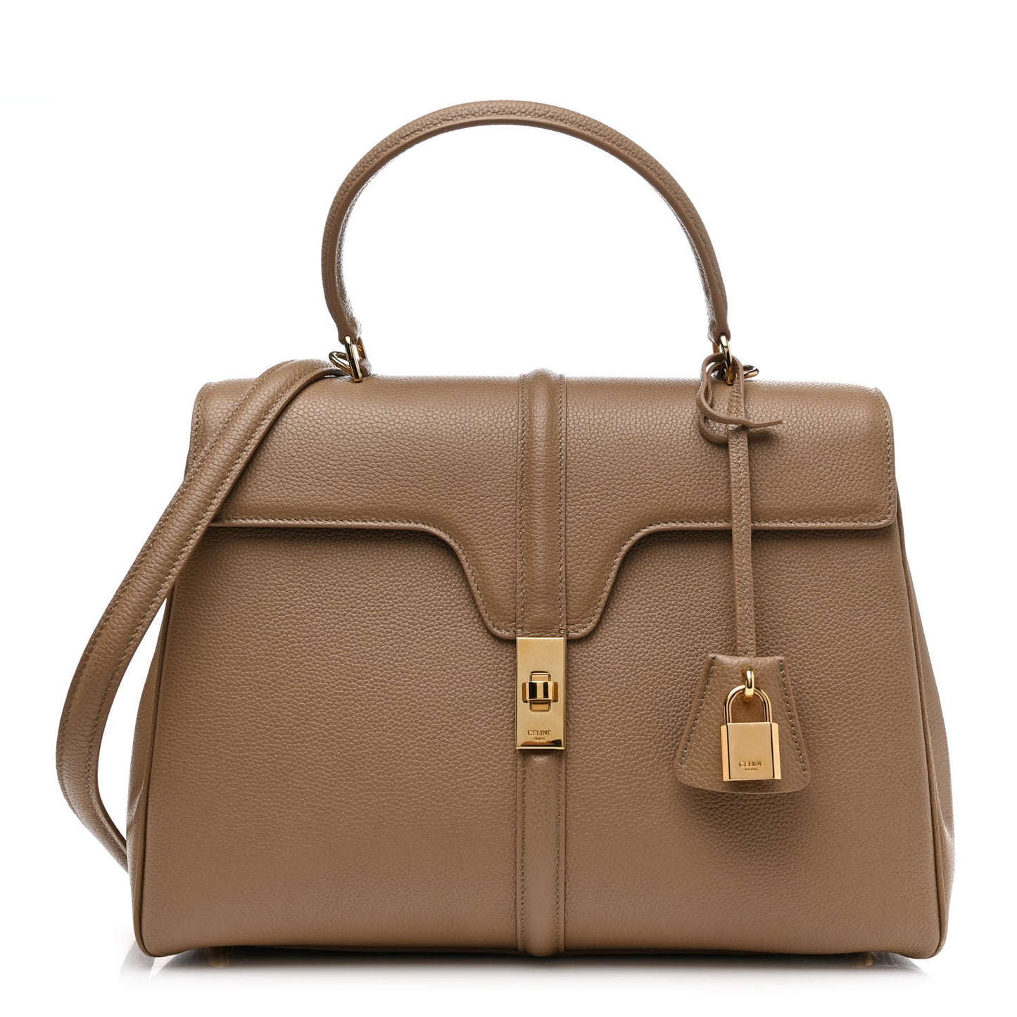 Grained Calfskin Medium 16 Top Handle Bag Beige