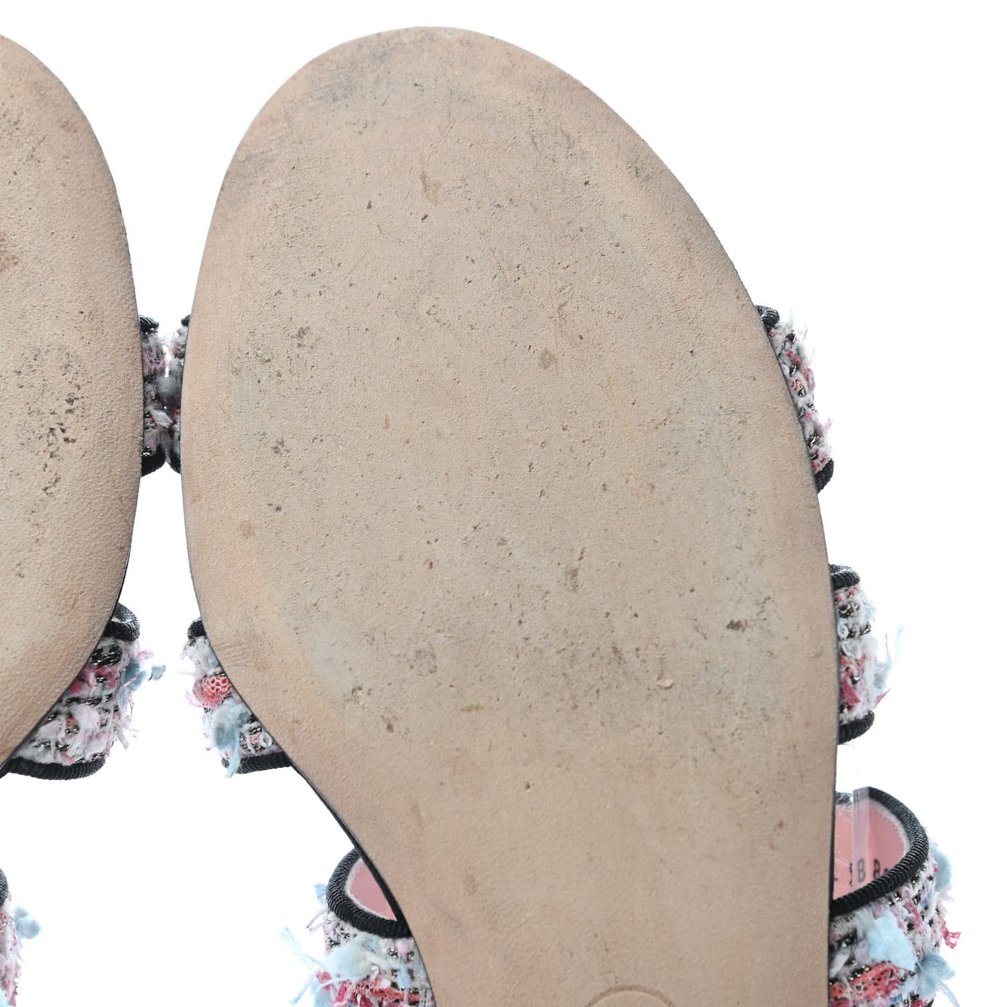 Tweed Grosgrain Sandals 39.5 Black Blue Pink
