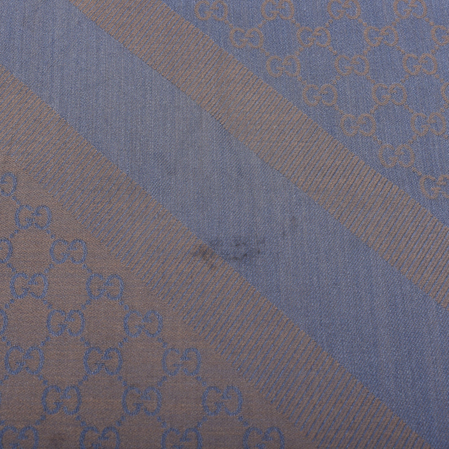 Wool Silk Monogram GGWeb Fringe Shawl Taupe Sky Blue