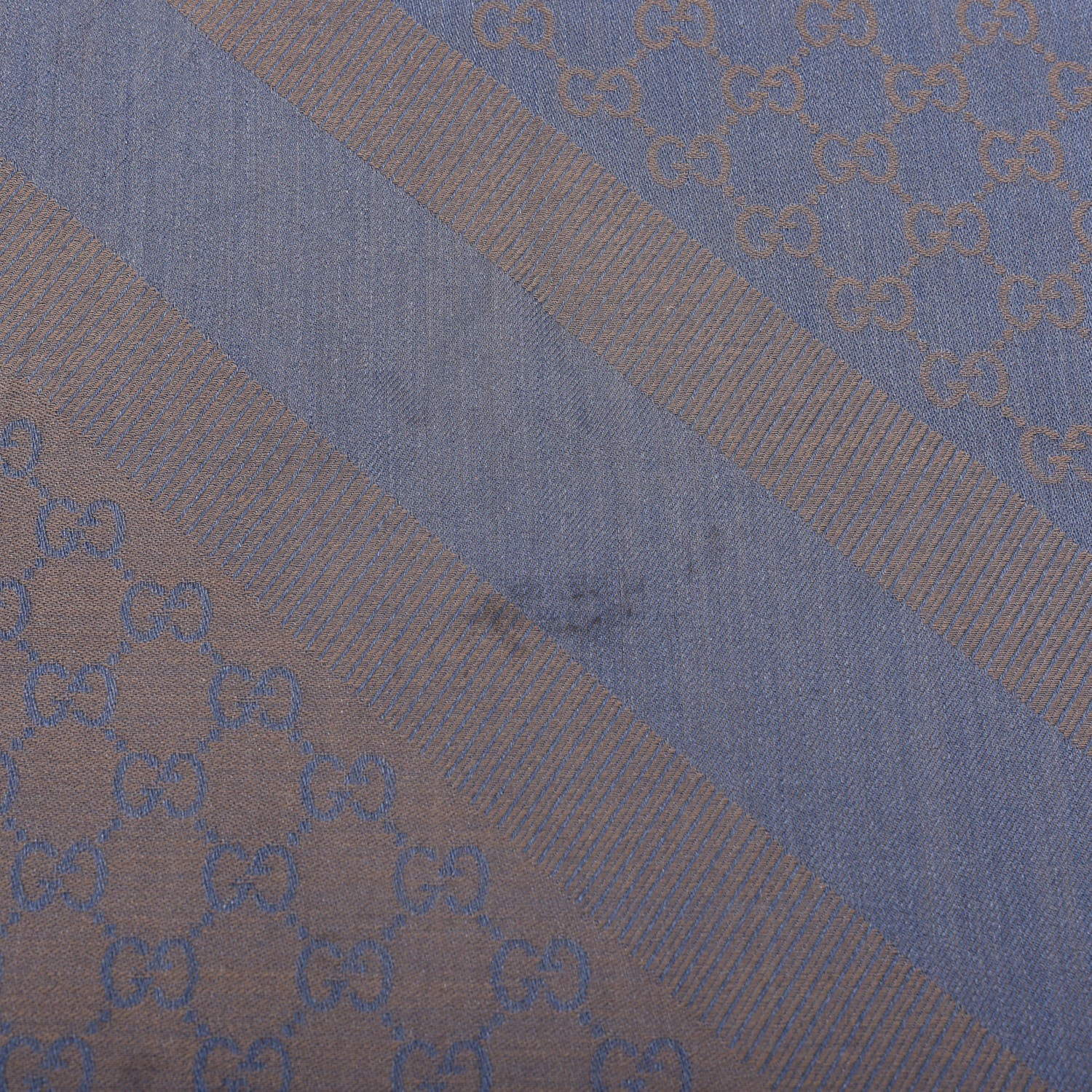 Gucci Wool Silk Monogram GGWeb Fringe Shawl Taupe Sky Blue 3 of 4