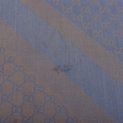 Gucci Wool Silk Monogram GGWeb Fringe Shawl Taupe Sky Blue 3 of 4