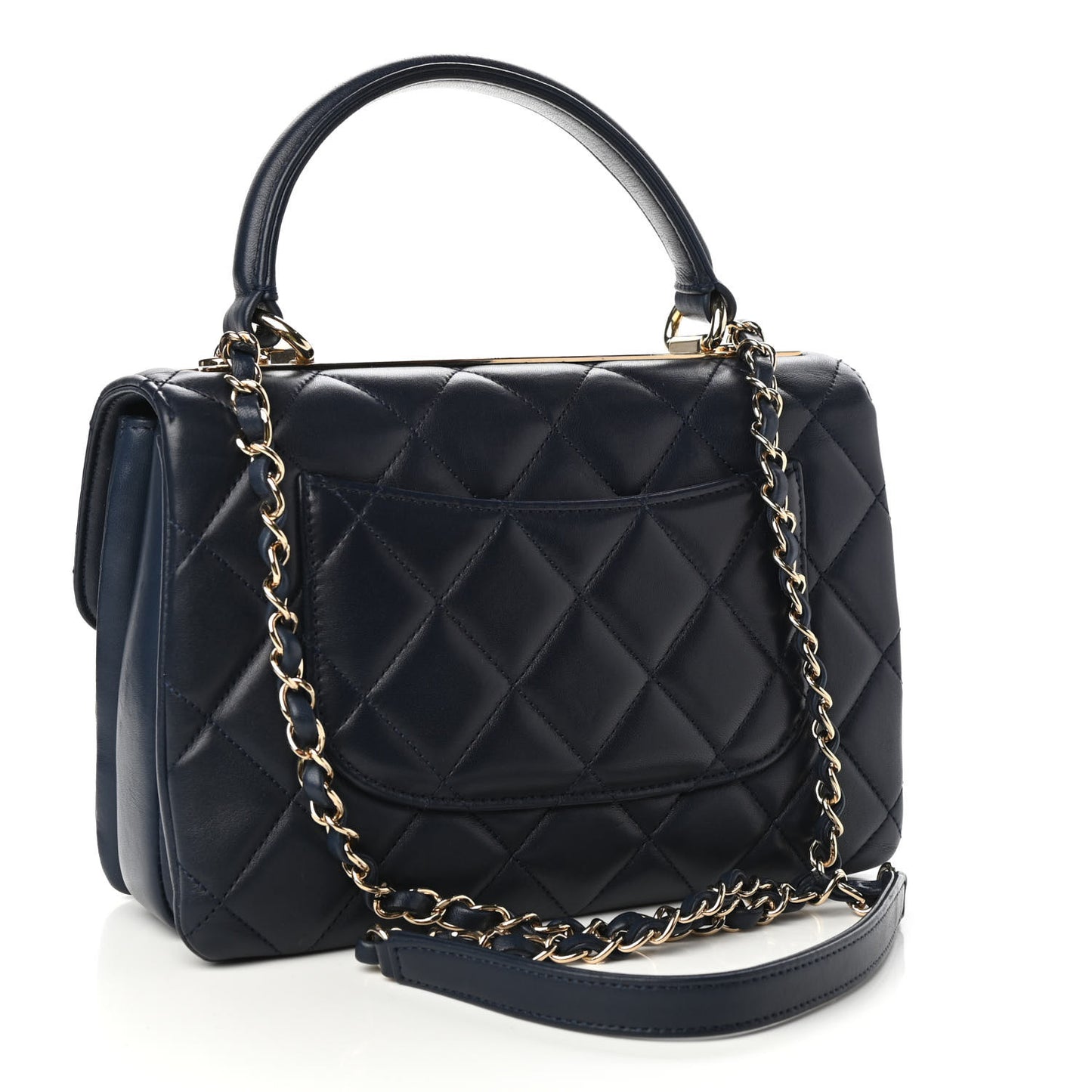 Lambskin Quilted Small Trendy CC Dual Handle Flap Bag Navy