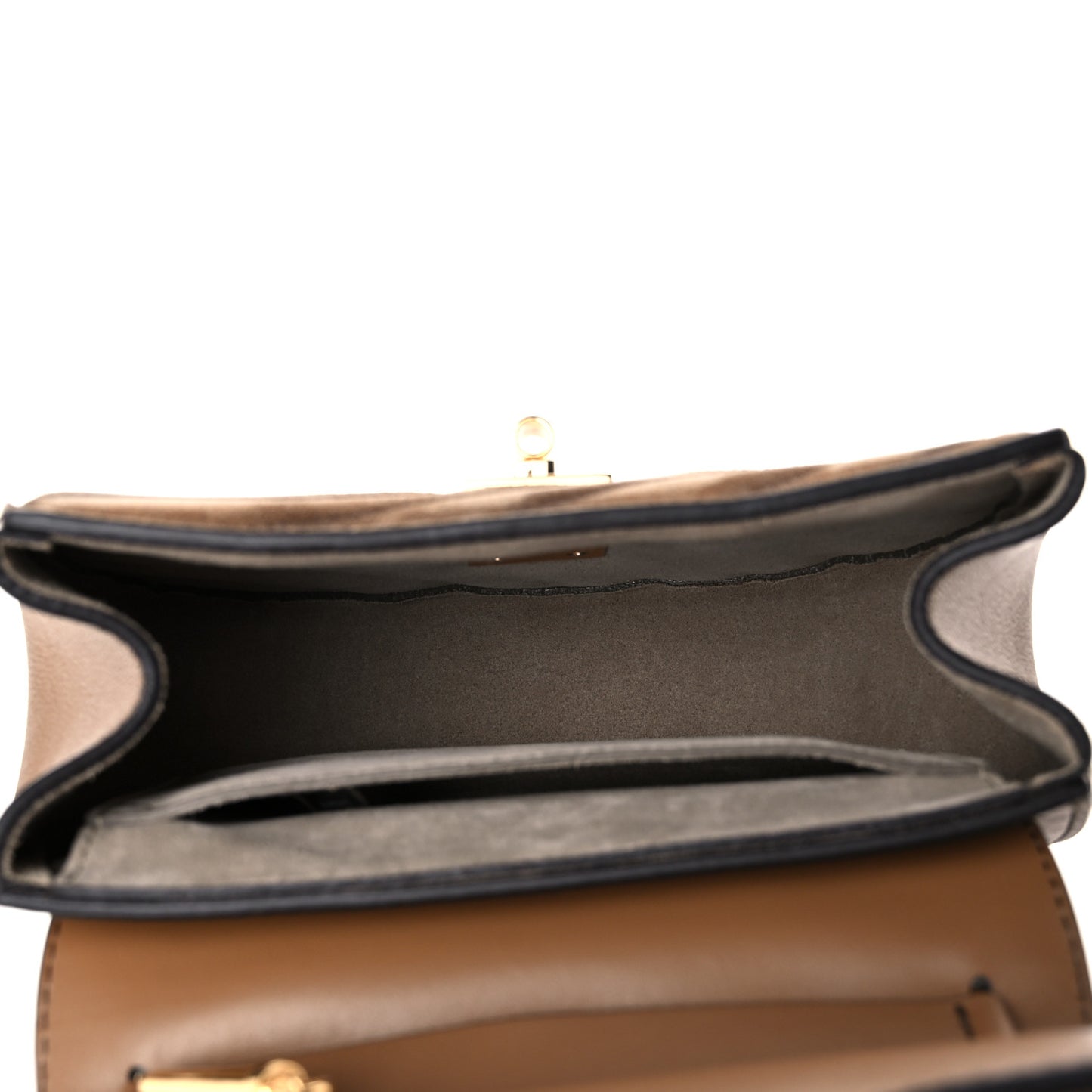 Suede Calfskin Quilted Drew Bijou Shoulder Bag Nut