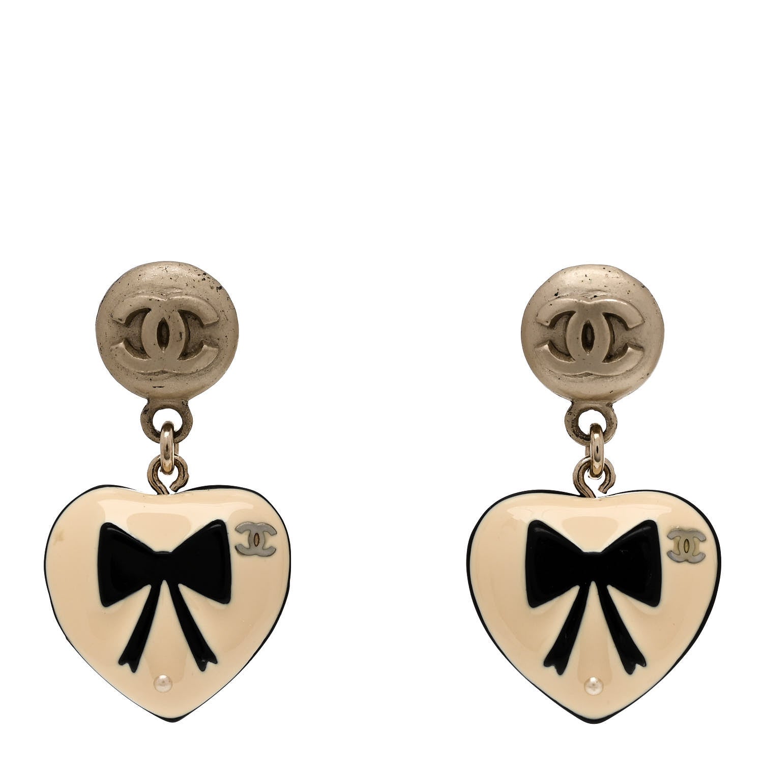 Chanel Pearl CC Heart Drop Earrings Gold 1 of 4