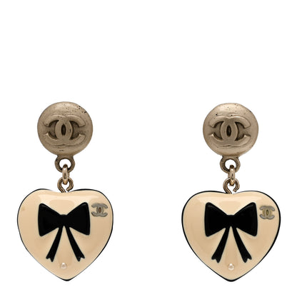 Chanel Pearl CC Heart Drop Earrings Gold 1 of 4
