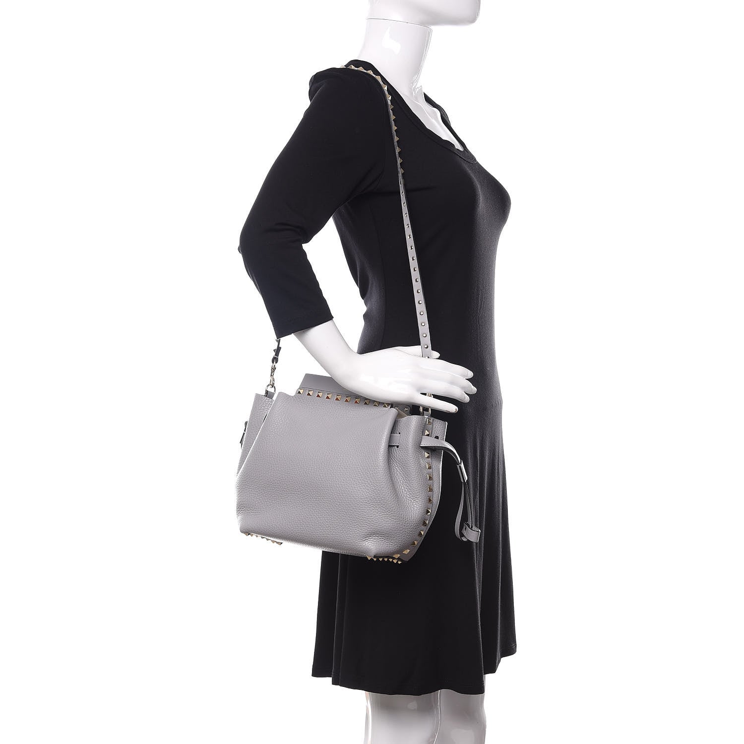 Valentino Garavani Grained Calfskin Rockstud Bucket Bag Pastel Grey 2 of 9