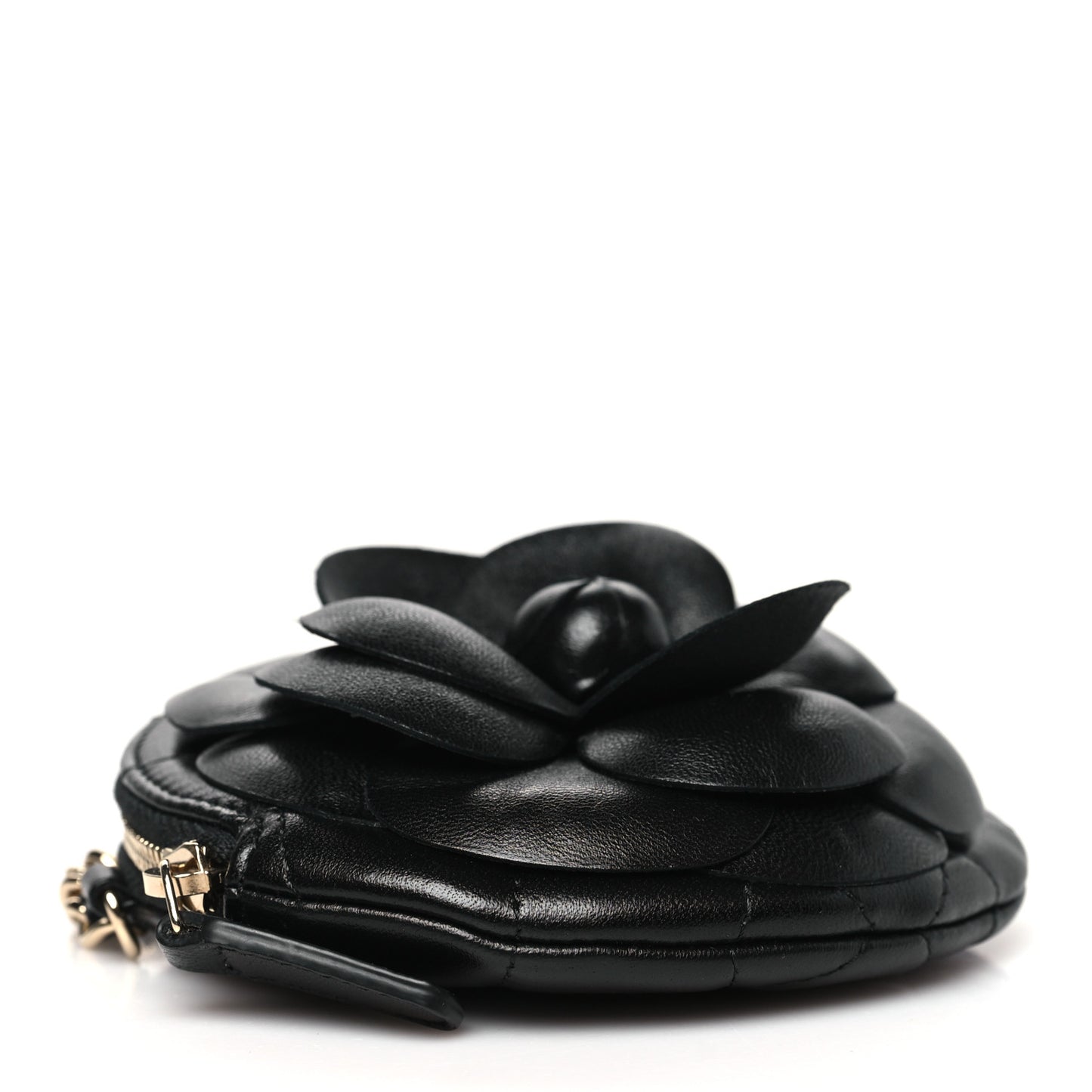 Lambskin Mini Camellia Bouquet Clutch With Chain Black