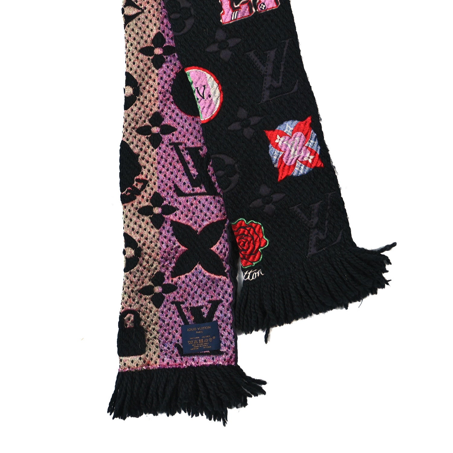 Louis Vuitton Wool Silk Stories Logomania Scarf Black 2 of 5