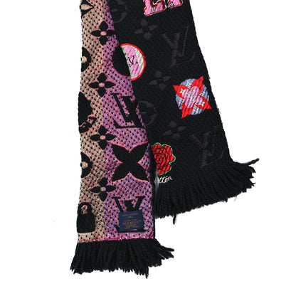 Louis Vuitton Wool Silk Stories Logomania Scarf Black 2 of 5