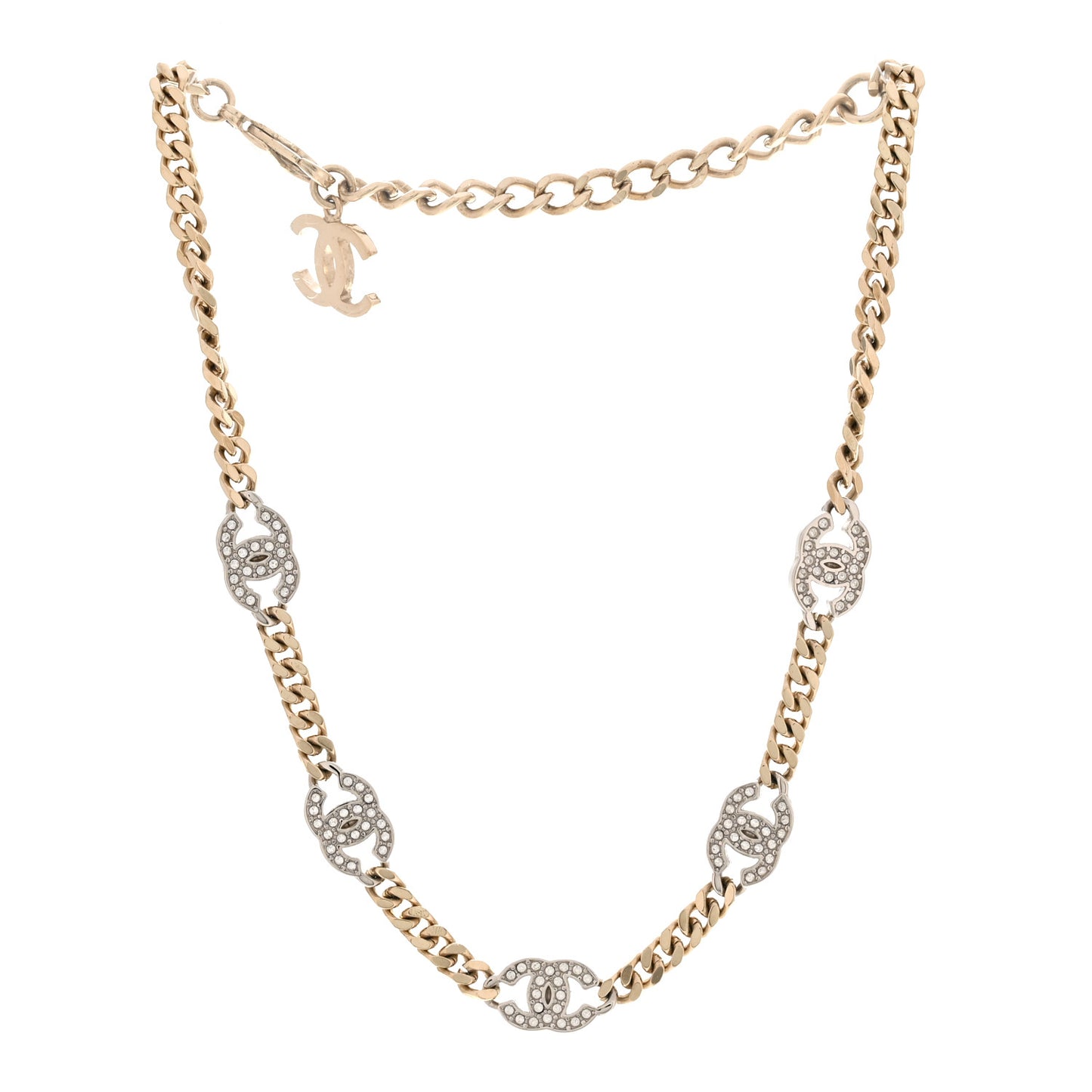 Crystal Chain CC Link Choker Gold Silver