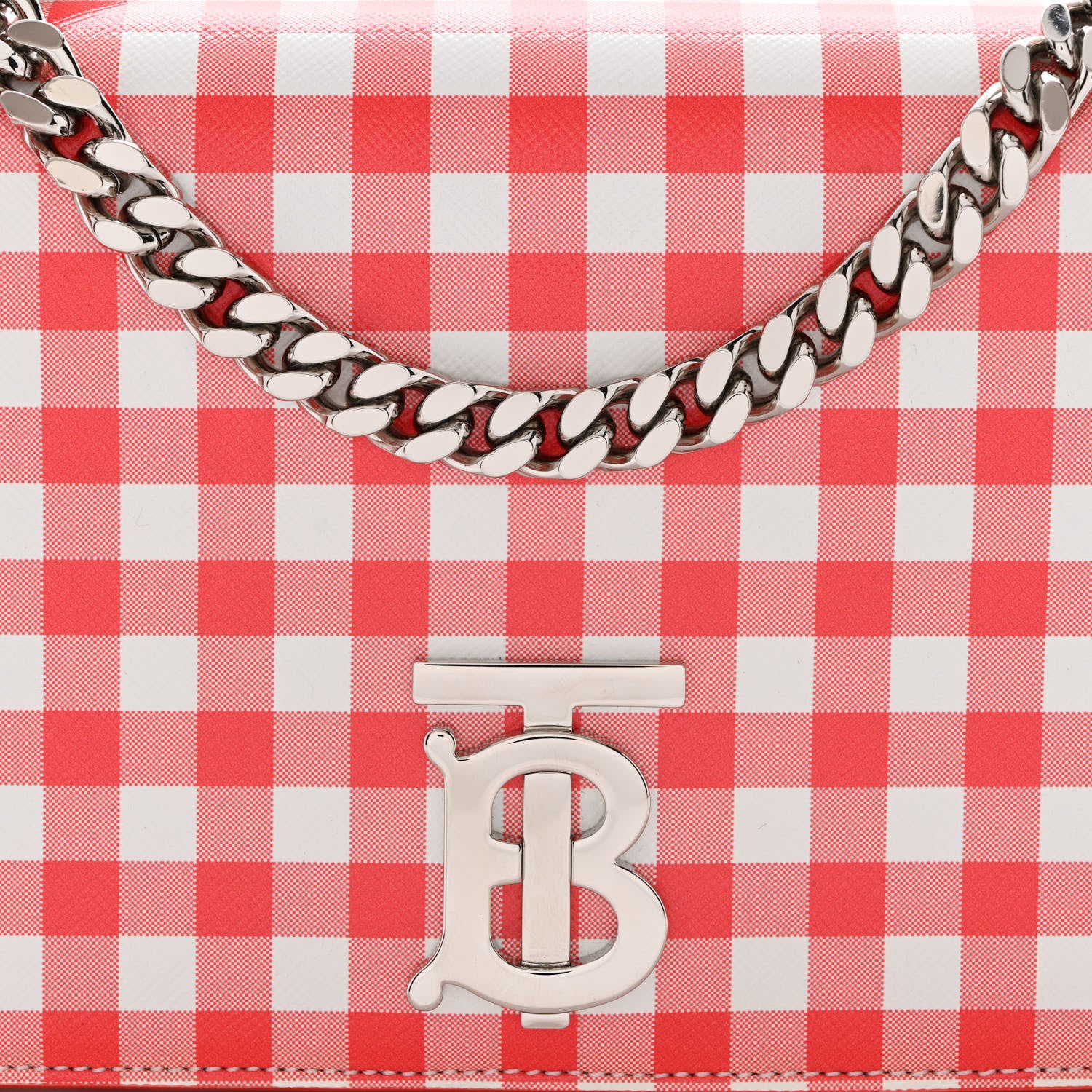 Burberry Calfskin Gingham Print Lola Bag Red White 8 of 10