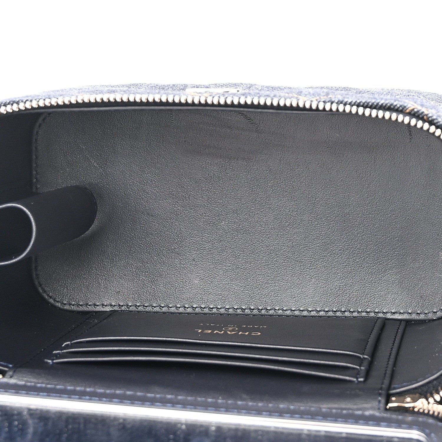 Chanel Denim Quilted Small Vanity Case With Chain Dark Blue Orange 5 of 11