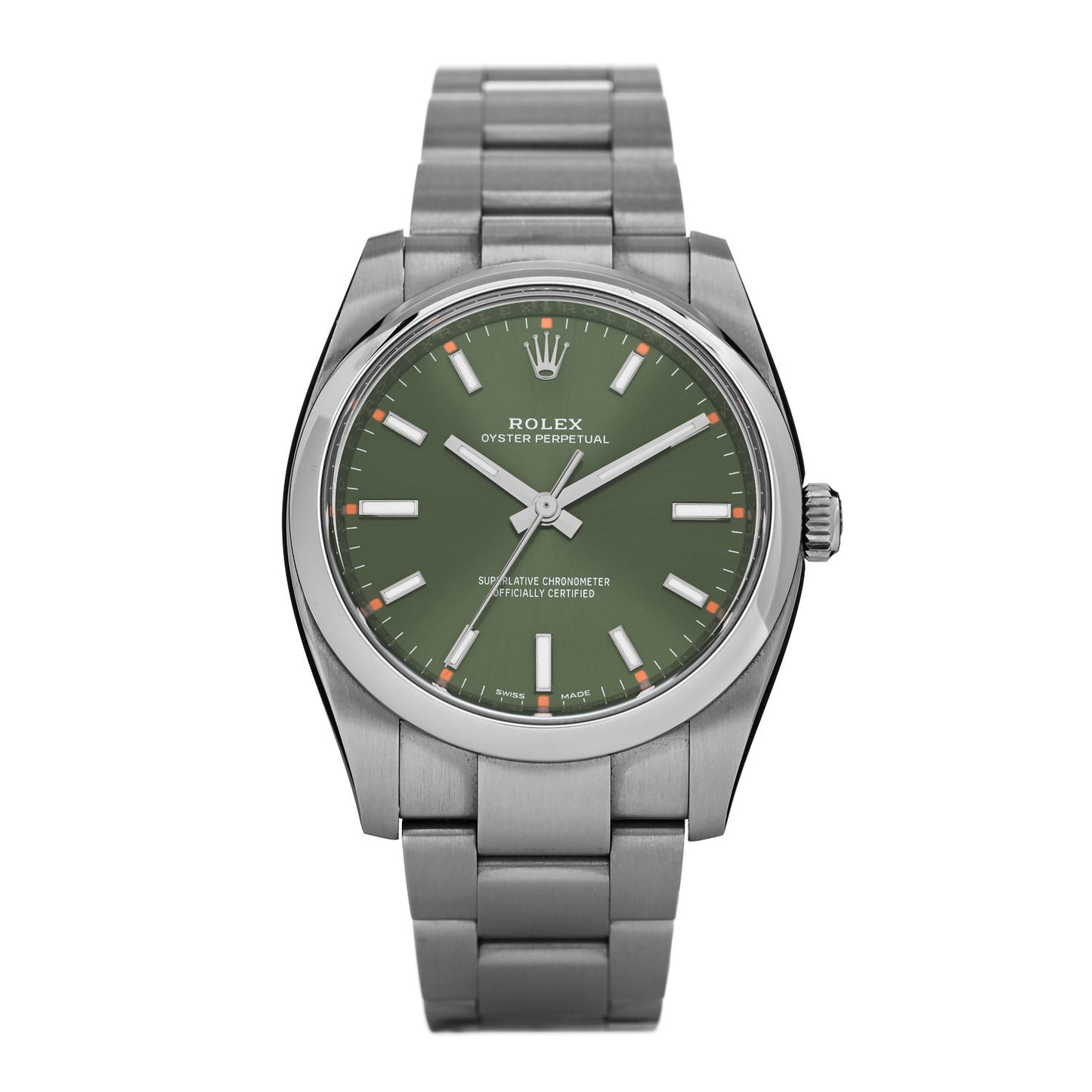 Stainless Steel 34mm Oyster Perpetual Watch Olive Green 114200