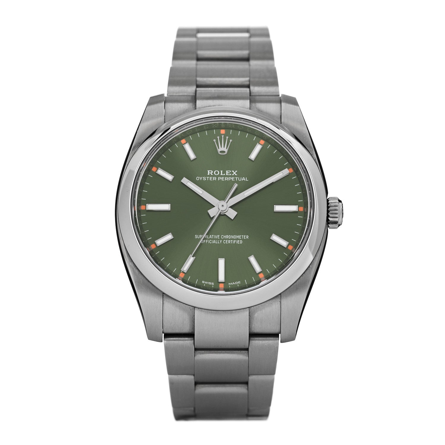 Rolex Stainless Steel 34mm Oyster Perpetual Watch Olive Green 114200 1 of 5