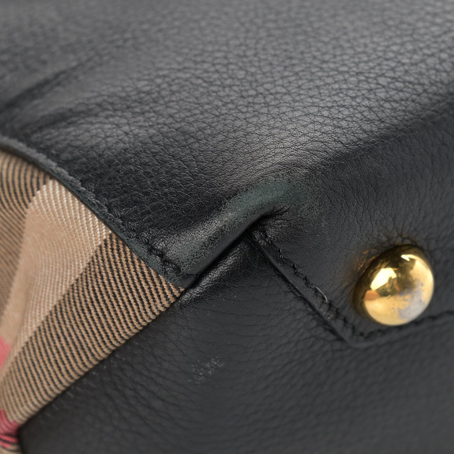 Grainy Calfskin House Check Small Banner Tote Black