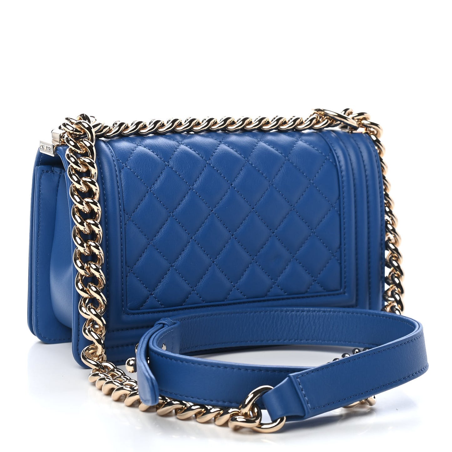 Calfskin Quilted Small Boy Flap Blue