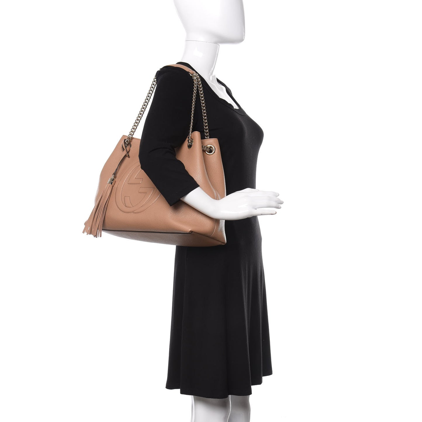 Pebbled Calfskin Medium Soho Chain Shoulder Bag Camelia