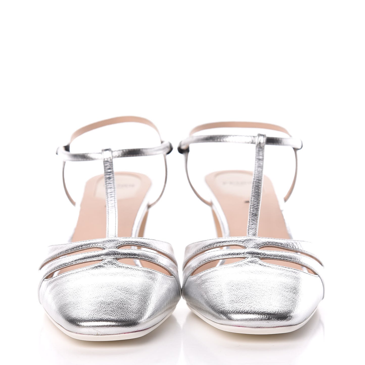 Metallic Goatskin T-Strap Pumps 39.5 Silver