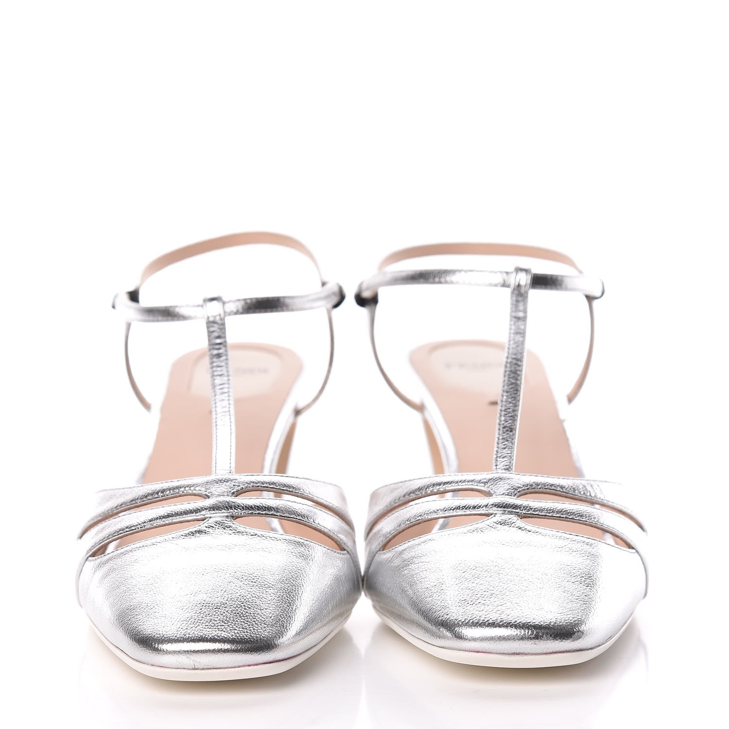 Fendi Metallic Goatskin T-Strap Pumps 39.5 Silver 2 of 8