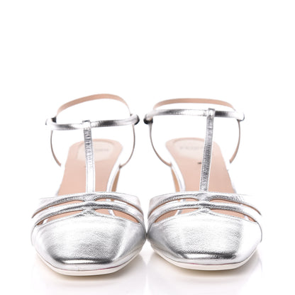 Fendi Metallic Goatskin T-Strap Pumps 39.5 Silver 2 of 8