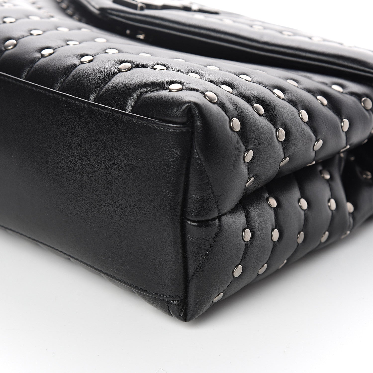 Saint Laurent Calfskin Studded Y Quilted Monogram Medium Loulou Chain Satchel Black 8 of 9