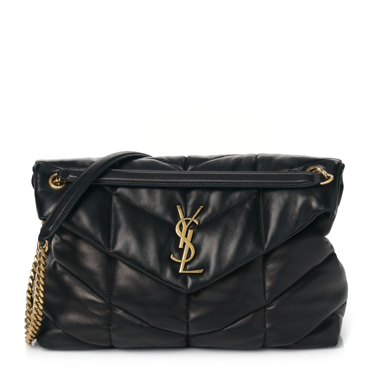 Lambskin Quilted Medium Loulou Puffer Monogram Chain Satchel Black