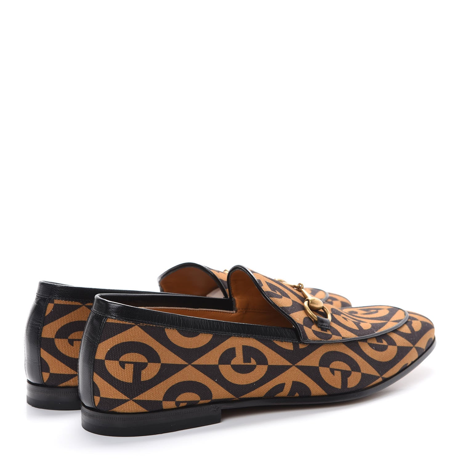 Gucci Canvas Rhombus Horsebit Mens Jordaan Loafers 8 Camel Brown Black 4 of 8