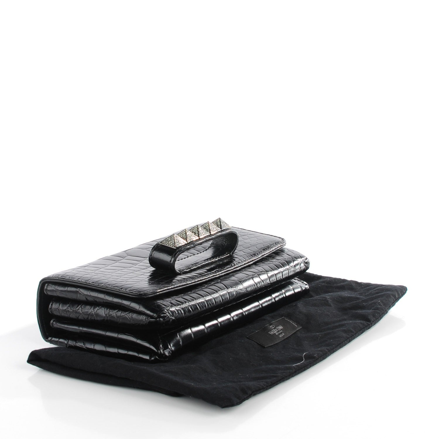 Valentino Garavani Crocodile Crystal Encrusted Studs Va Va Voom Shoulder Bag Black 4 of 8
