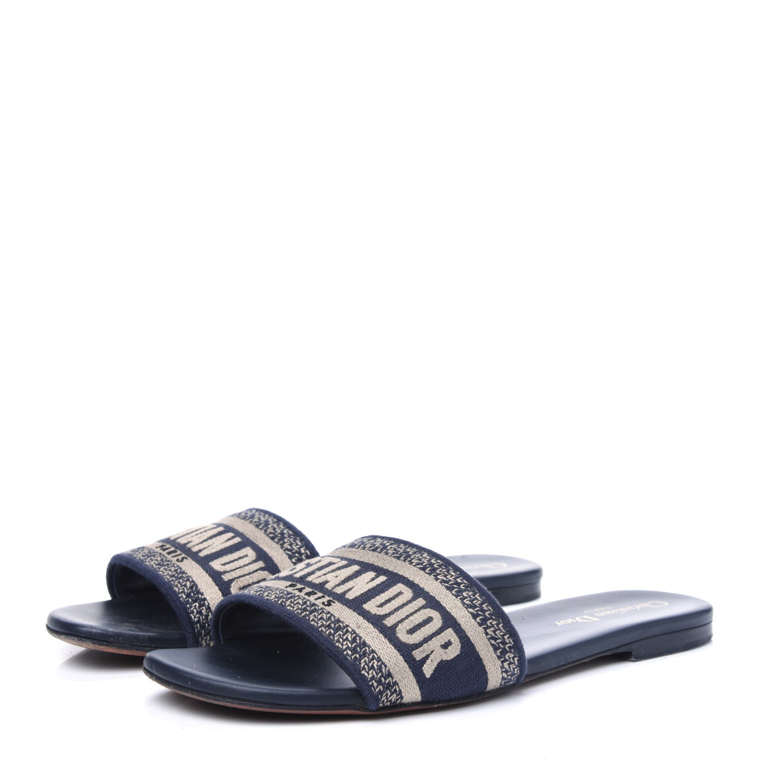 Christian Dior Canvas Embroidered Dway Mules Slide Sandals 38 Deep Blue 3 of 13