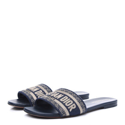 Christian Dior Canvas Embroidered Dway Mules Slide Sandals 38 Deep Blue 3 of 13
