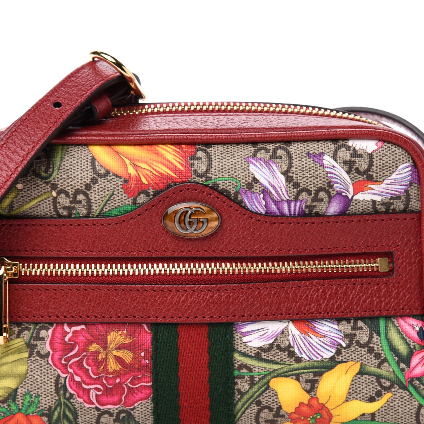 GG Supreme Monogram Flora Web Mini Ophidia Shoulder Bag Red