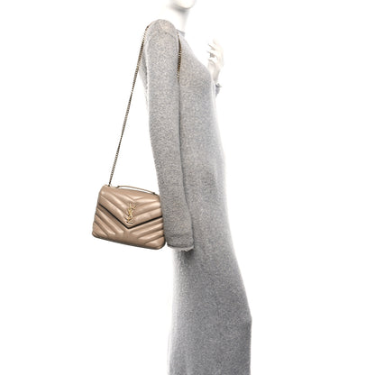 Saint Laurent Calfskin Y Quilted Monogram Small Loulou Chain Satchel Dark Beige 2 of 11