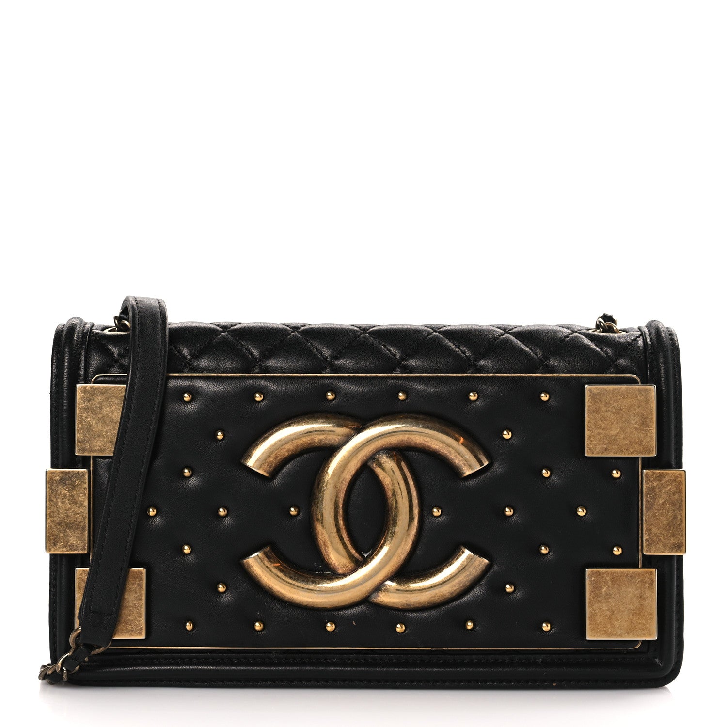 Chanel Lambskin Quilted Horizontal Boy Brick Studded Flap Black 1 of 9