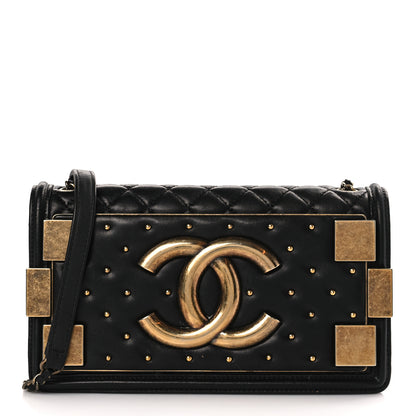 Chanel Lambskin Quilted Horizontal Boy Brick Studded Flap Black 1 of 9