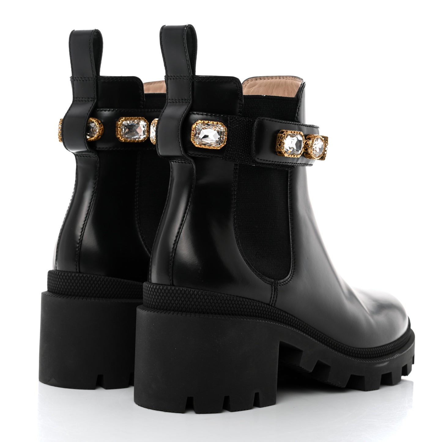 Calfskin Crystal GG Trip Chelsea Ankle Boots 36.5 Black