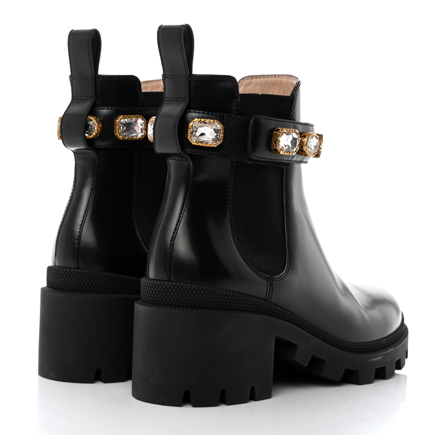 Gucci Calfskin Crystal GG Trip Chelsea Ankle Boots 36.5 Black 4 of 9