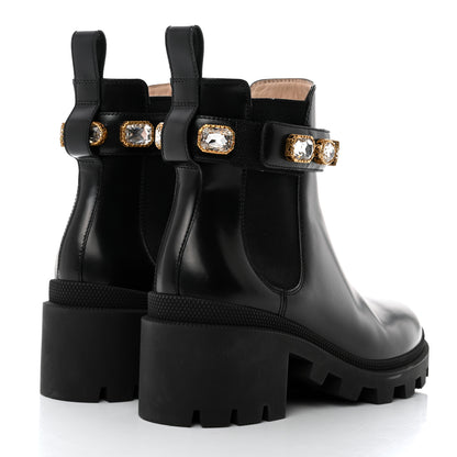 Gucci Calfskin Crystal GG Trip Chelsea Ankle Boots 36.5 Black 4 of 9