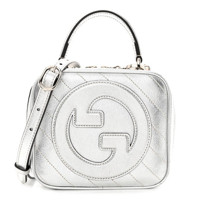 Gucci Metallic Sakai Be Green Calfskin Diagonal Stitched Blondie Top Handle Bag Silver 1 of 14