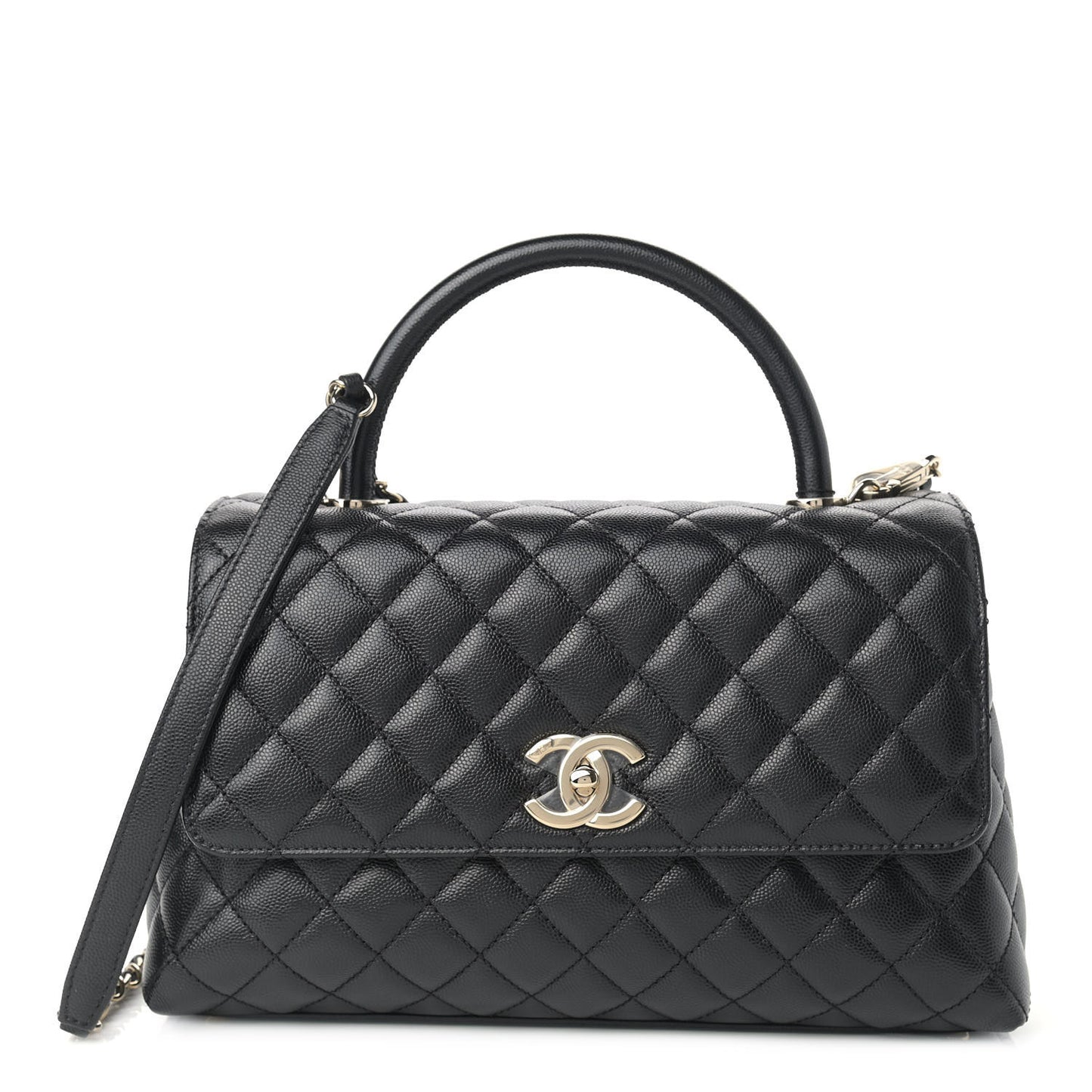 Caviar Quilted Small Coco Handle Flap Black