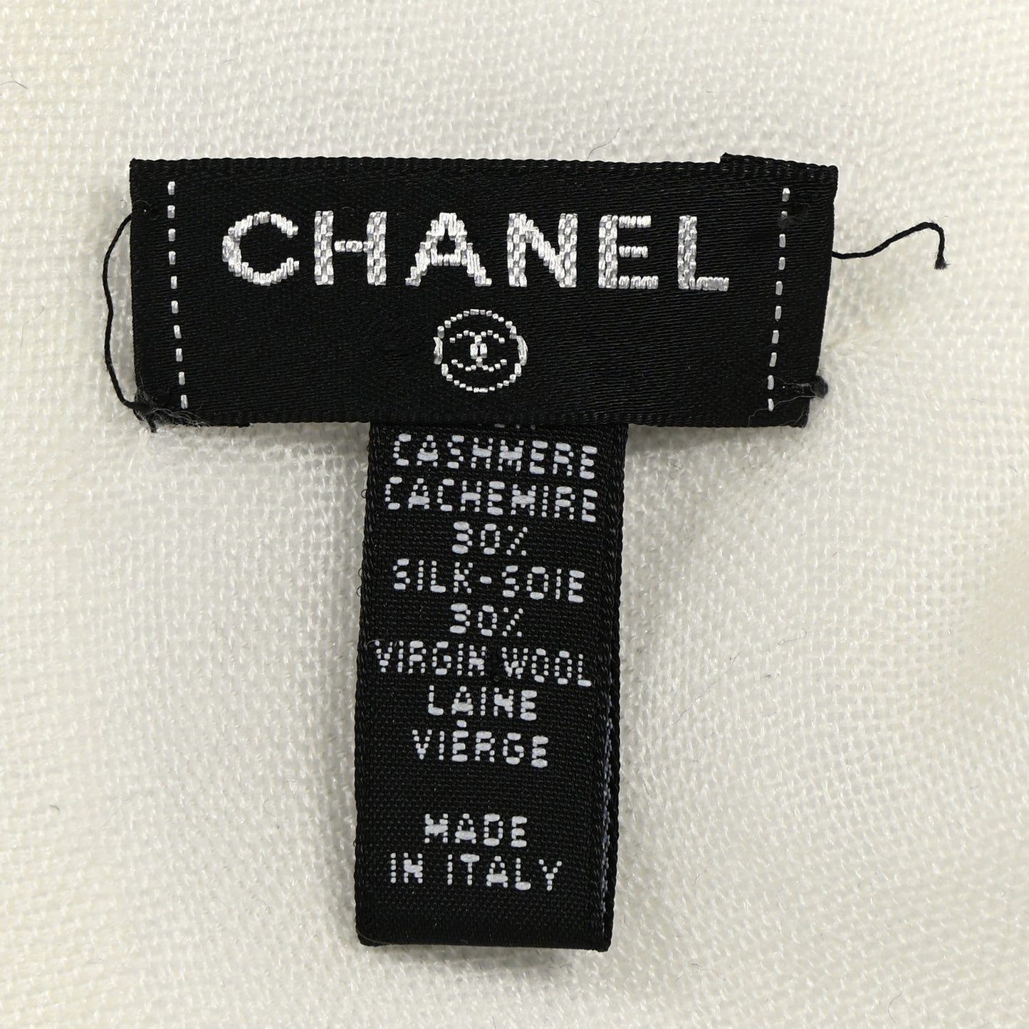 Cashmere Silk Wool CC Embroidered Scarf White