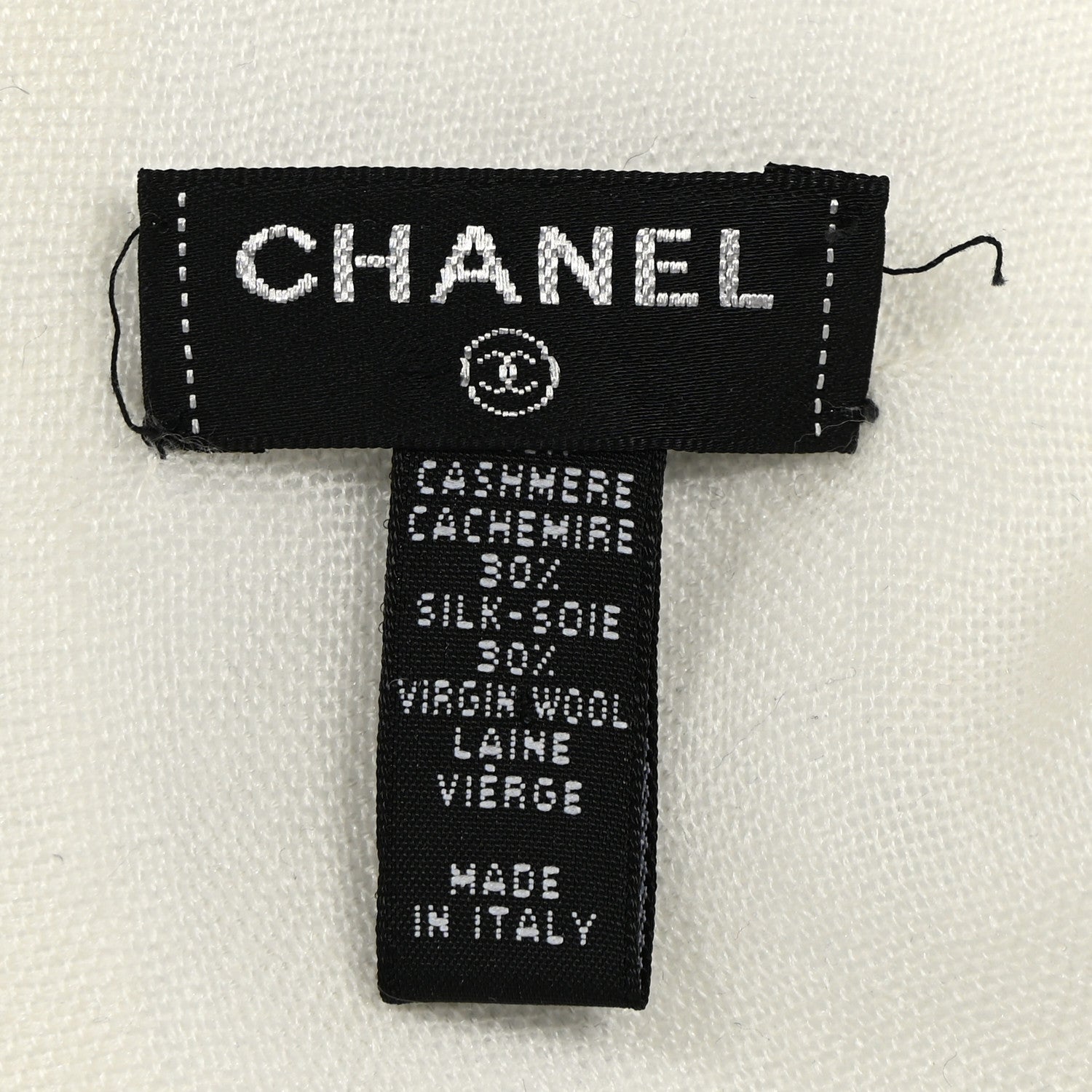 Chanel Cashmere Silk Wool CC Embroidered Scarf White 3 of 6