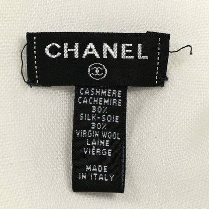 Chanel Cashmere Silk Wool CC Embroidered Scarf White 3 of 6