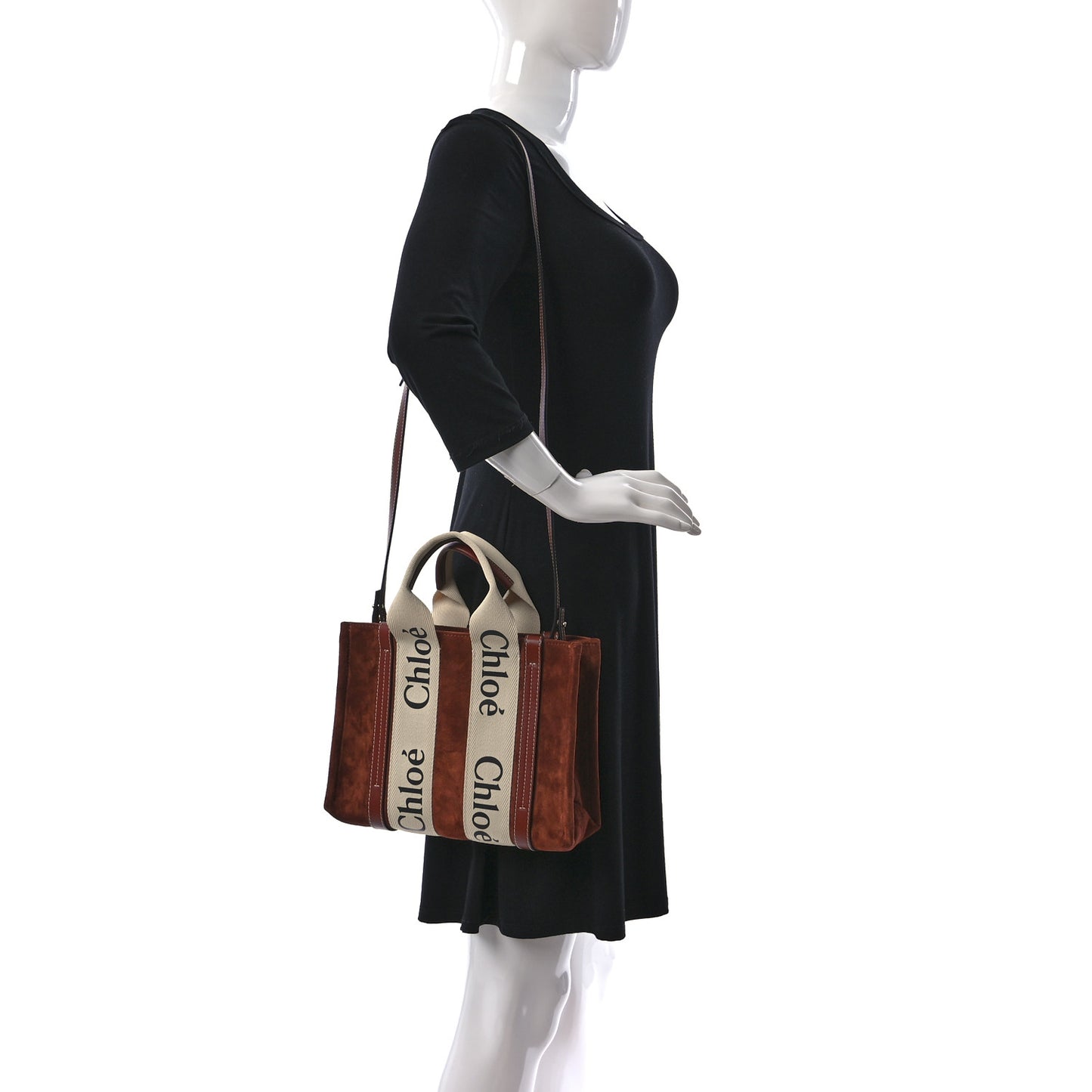 Suede Calfskin Small Woody Ribbon Tote Sepia Brown