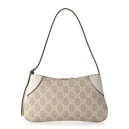 Gucci GG Monogram Calfskin Small Emblem Shoulder Bag Beige Mystic White 1 of 19